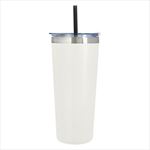 White Tumbler with Black Straw And Clear Lid With White Flip-Top Accent